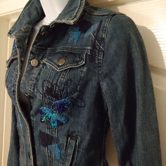 Pilcro & The Letterpress Beaded Embroidered Blingy Jean Denim Jacket XS - Picture 4 of 16